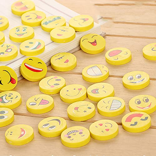 100 Stück Radiergummi, Mini Radiergummis, Lachgesicht Radiergummi, Geeignet als Geschenk für Kinder, Geeignet für Bleistifte(Gelb)