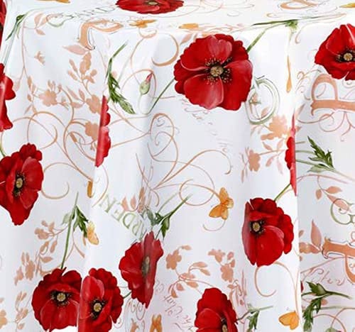 PVC Tischdecke Mohn Wachstuch • Breite & Länge wählbar • abwaschbare Tischdecke • Mohnblume Ranke rot Weiss, Größe:120 x 160 cm