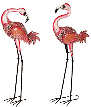 Birendy Riesige schöne Metall Figuren Flamingo rosa Gartenfigur 88cm Dekofigur Metallart (Flamingo Rosa Set A+B)