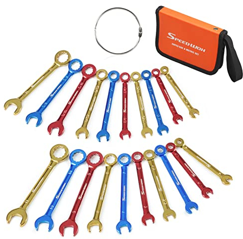 SPEEDWOX - Juego de llaves combinadas 10 unidades, métricas, chapados en color SAE y abierto, juego de llaves revestidas de color, con bolsa portátil y anillo grande (4-11 mm) (5/32-7/16 pulgadas)