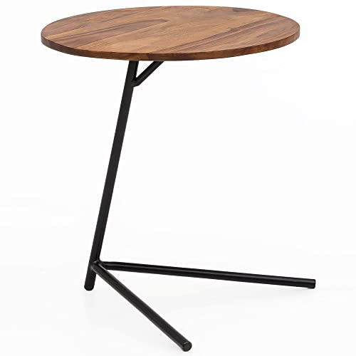 möbelando Beistelltisch 40x46x40cm Sheesham Holz Metall Couchtisch | Industrial Style Echtholz Tischchen Wohnzimmer | Holztisch Sofatisch Metallbeine | Anstelltisch Dekotisch Rosenholz