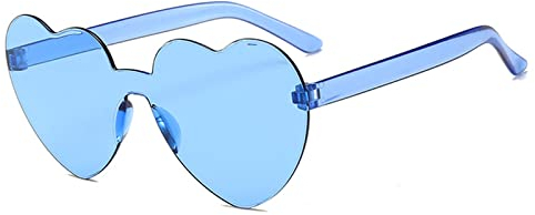 YOJUED Herz Sonnenbrille Randlose Candy Color Herzbrille für Damen Mädchen Love Heart Shape Sunglasses (Blau)