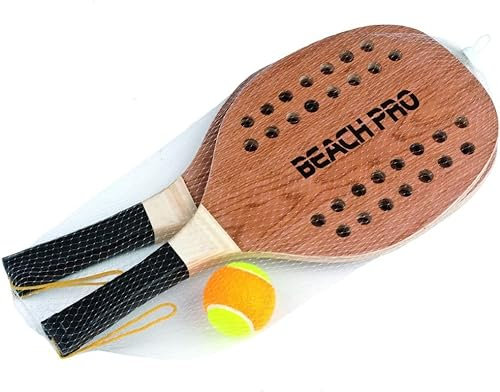 Coppia Racchette Beach Tennis PRO con Pallina Racchettoni in Legno 380, Multicolore, 48 cm, 8003029203546