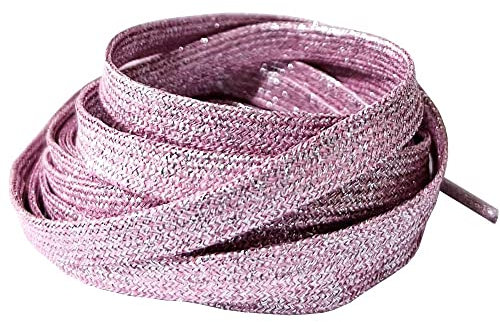 BupiMufi 2 paires de lacets plats à paillettes, de 9 à 10 mm de large, matériau amélioré, résistants à la déchirure, avec brillance métallique, 2 roses, 120