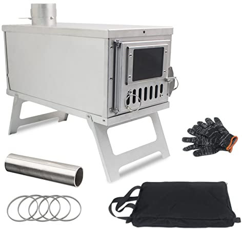 HPYDIY Camping Stove, Folding Furnace BBQ Stainless Steel Portable Wood Stove for Tents Shelter Heating Outdoor Cooking