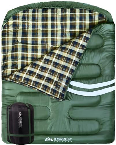 IFORREST Damen Herren Jugend Winterschlafsack Doppel Schlafsack, grün, Double-87in x 62