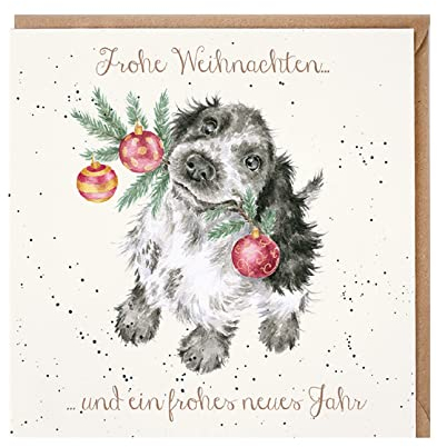 Wrendale - GX048 - Doppelkarte mit Umschlag, Weihnachten, Hund, Frohe Weihnachten, 15cm x 15cm, quadratisch