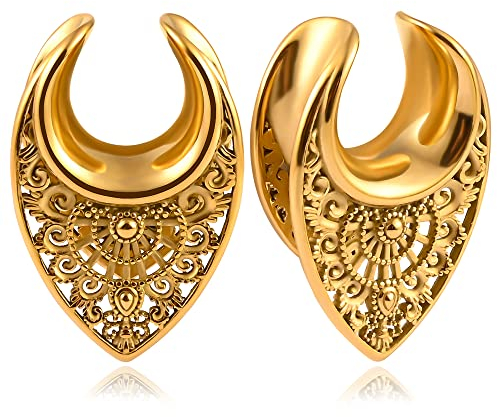 Vankula Ohr Tunnel Flesh Plug Saddles Hohl Edelstahl für Gestreckte Expander Ohrpiercing 8mm(0G) Gold