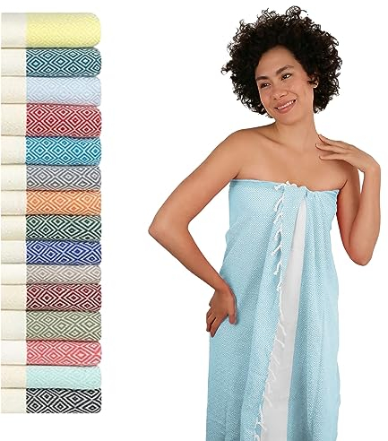 Flora Furora Saunahandtuch Saunatuch Damen + Herren, Hamamtuch groß 100x200 XXL: lang, platzsparend, leicht | Sauna Handtuch, Wellness Spa Tuch (Aqua, 100 x 200 cm)