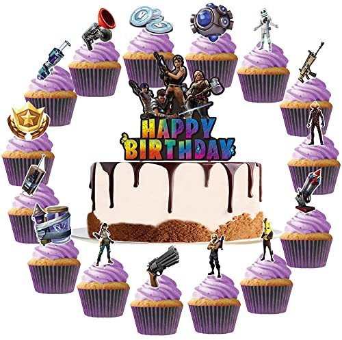 YGCHEN Geburtstag Tortendeko für Fortnite Kuchendeko Gamer Cupcake Topper Happy Birthday Cake Topper Videospiel Gaming Kuchendekoration für Jungen Spiel Party (48 Stück)