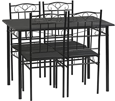Setsail Esszimmergruppe mit Esstisch und 4 Essstühlen, Küchentisch-Set für die Küche, Wohnzimmer, Esszimmer, Schwarz, 109cm Tisch + 4 Stühle