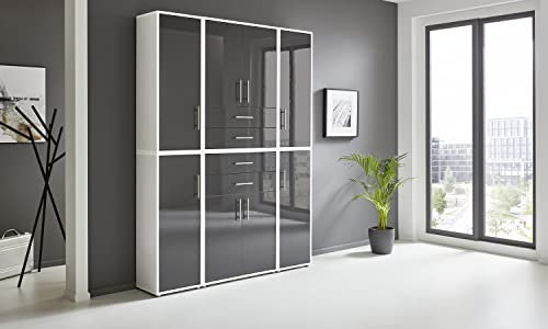 BMG Möbel Aktenschrank Office Edition Set 19, Büroschrank mit Metallgriffen Made in Germany (Weiß/Anthrazit Hochglanz)