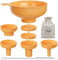 Pisol Wide Mouth Versatile Funnel, Canning Funnels for Kitchen Use, Food Grade Plastic Cooking Funnel Set with 4 Size Spouts and 2 Strainers for Filling Different Bottles and Bags, Orange