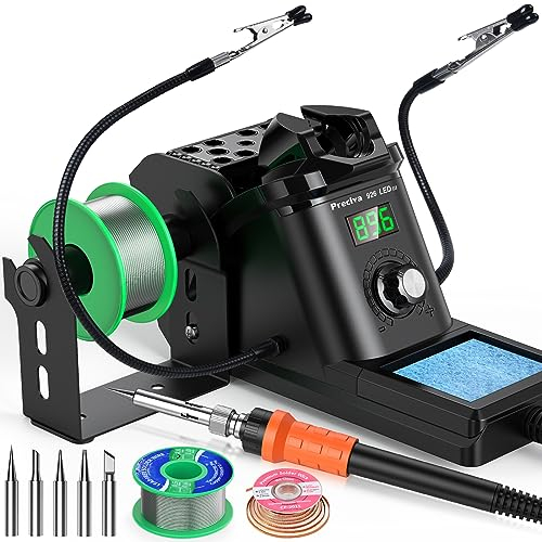 Soldering Station with PID Temp Controller&Calibration, Adjustable 90-480℃, LED Digital Dispaly °F/°C, Sleep Mode,with 2pcs Helping Hands, 1.5M Suction Tin Wire, 5pcs Soldering Tips