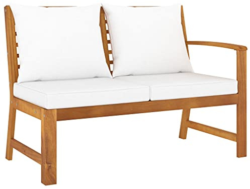 FIRBNUS Gartenbank Gartensofas Outdoor-Möbel mit cremefarbenen Kissen Outdoor-Sofa Langlebiges Lamellen-Design Atmosphärische Gartengarnitur aus Massivholz Akazienholz