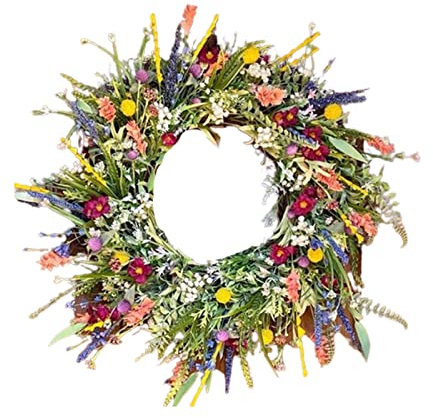 Ghirlanda per porta d'ingresso, 35 cm, ornamento primaverile ed estivo, decorazione da appendere alla parete, decorazione fuori porta, decorazione esterna (1 verde, taglia