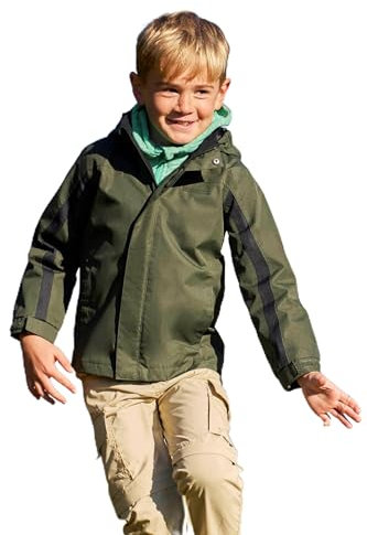 Mountain Warehouse Samson Kids Waterproof Jacket - Taped Seams Rain Jacket, Adjustable Cuffs Boys Triclimate Coat, Mesh Lined Girls Raincoat - For Travelling Khaki Kids Size 9-10 Years