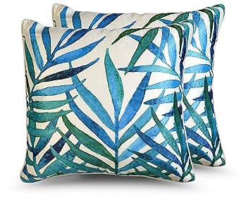 Juego de 2 Cojines 43x43cm 100% Poliéster para Sofa con Relleno Incluido Extra Suave al Tacto, Cojines Terciopelo Estampado Decorativo Hogar - Hoja Azul Cielo