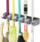 Broom Holder Wall Mount & Garden Tool Organiser, kitchen, 6 Hooks 5 slots (Grey)