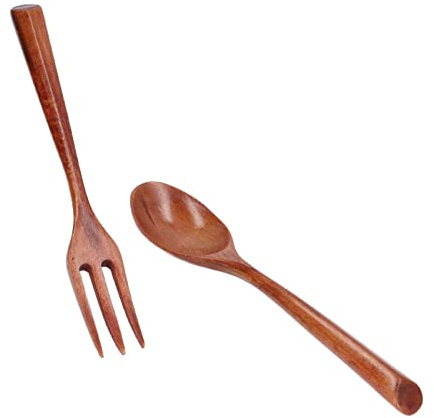 Holzgabel-Löffel-Set, Dreieckiger Griff, Geschirr, Großes Lackiertes Holz, Essgeschirr, Holzlöffel mit Rengas, 2-teilig für 2-teiliges Set, Geschirr, Küchenbesteck-Sets