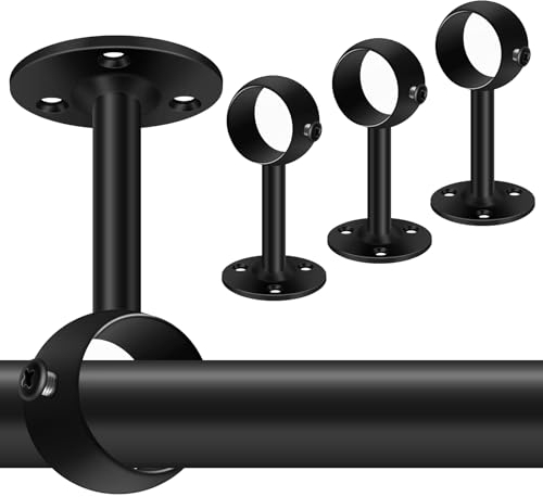 Staffe per aste per tende, in acciaio inox, colore nero, 32 mm, montaggio a soffitto, staffe per asta per guardaroba, supporti regolabili per asta da parete e armadio, confezione da 4