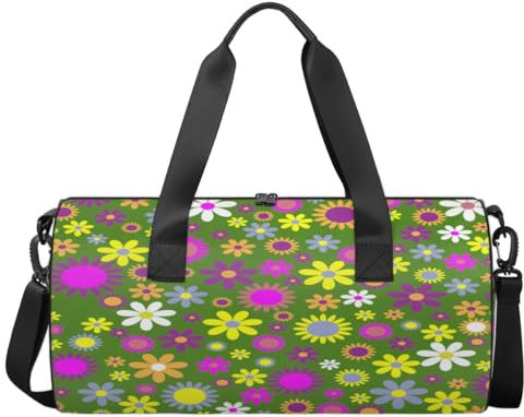 Sport Turnbeutel Sommer Gelb Lila Blumen Gepäck Tasche Gänseblümchen Sport Handtasche Gym Bag Reise Seesack Reise Seesack Segeltuch Turnbeutel Wasserdicht Seesack Reise Turnbeutel für Damen und