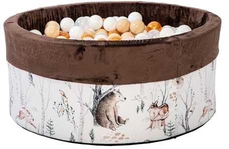 GoldenGroup Baby Forest Friends Bällebad - Rundes Spielzeug aus Samt und Schaumstoff - 90x40 cm - Braun