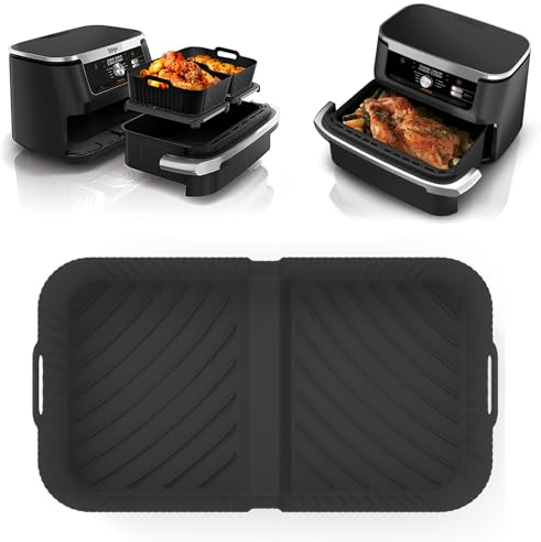 Air Fryer Silicone Liners for Ninja Foodi Flexdrawer AF500UK, Air Fryer Accessories Reusable Silicone Liners for Air Fryer AF500UK Inserts 10.4L Large (Black)