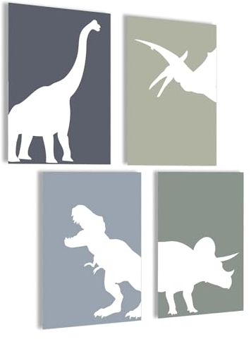 Oyifan Kinderzimmer Dekorationen, Dinosaurier Poster, Jungen Zimmer Dekorationen, 4pcs Deko Kinderzimmer für Jungen, Mädchen, Babyzimmer Bilder, Bild Kinderzimmer Dekoration