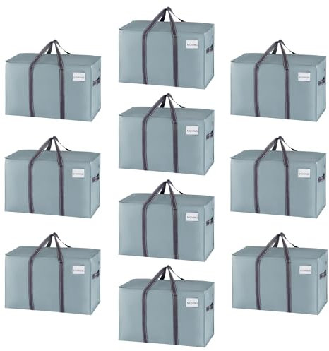 VENO 10 Pack Moving Bags and Large Christmas Storage Bins with lids. Alternative to Moving Boxes, Packing Supplies for College. Extra Large Heavy Duty Totes for Packaging (Light Blue Matte, 10 Pack)