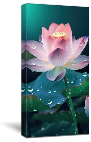 ZQQART Zen Wandbild auf Leinwand Lotusblume Bilddrucke blühender Lotus Seerose Gemälde Spa Yoga Badezimmer Dekor Rahmen(Zen B,30x60cm)
