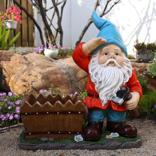 Sprgarde Outdoor Large Gnome Statue Planter - Garden Extra Large Salute Gnome Statues with Planter Porch,Patio, Yard, Lawn Graden Gnomes Decor Resin Statue 28 Inch