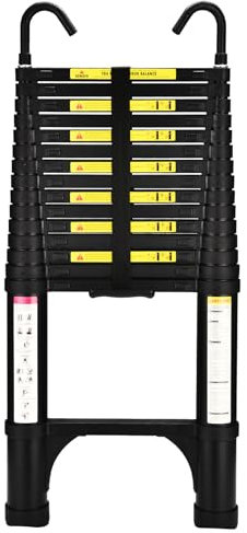 HBTower Telescopic Ladder with Non-Slip Feet and Hooks, 4.7M/15.4FT Thickened High-Strength Aluminum Extendable ladders, Adjustable Height Collapsible Ladder for Caravans lofts, Indoors and Out,Black