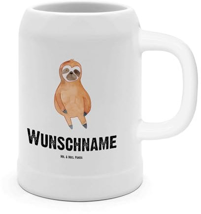 Mr. & Mrs. Panda Personalisierter Bierkrug Faultier Zufrieden - Personalisierte Geschenke, Bierkrug Mit Namen, Bierseidel Mit Wunschname, relaxen,