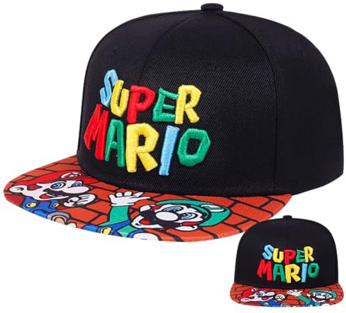 TIUASHR Mario Baseballmütze Kinder, Cartoon Baseball Cap Kappe Cap Baseballkappe mit Flacher Krempe Verstellbar Baseboard Baseballkappe Mütze für Boys Girls 2-8 Jahre
