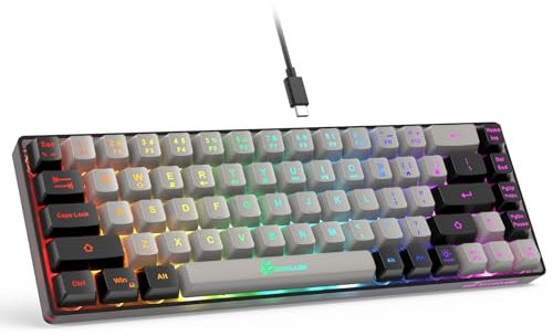 GEODMAER Clavier de jeu à 65 %, mini clavier filaire rétroéclairé, ultra compact, anti-ghosting, sans conflit, 68 touches, clavier de jeu filaire à membrane pour PC, ordinateur portable, Windows Gamer