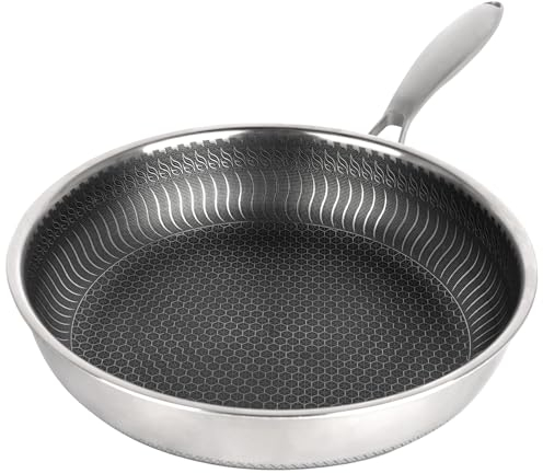 W&H Padella in acciaio inox, 28 cm, con struttura a nido d'ape, rivestimento antiaderente, manico rimovibile, adatta a tutti i piani cottura