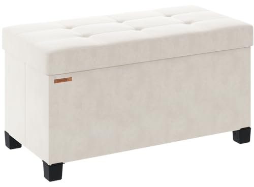 ABHENG Foldable Storage Ottoman Bench, Velvet Footrest and Seat Cube with Feet, End of Bed Bench, Storage Chest, for Living Room, Bedroom and Office, 38 x 76 x 40 cm, Cream White, ASND23W