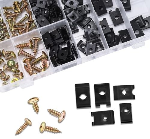 deemars 170PCS Automotive Schrauben und Auto U Clips Sortiment Kit, Auto Clips und Befestigungen, 9 verschiedene Größen Automotive U Mutter und Schraube Clip für Auto Armaturenbrett Türverkleidung