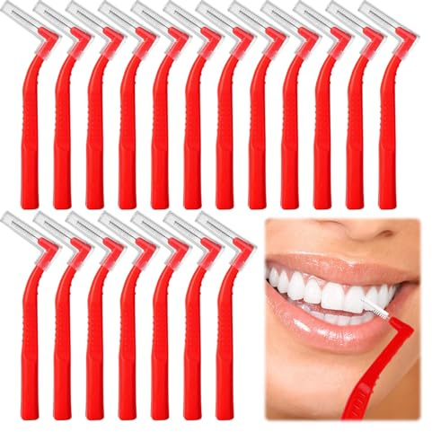 Interdentalbürsten, rot, 20 Stück, Universal-Zahnbürsten mit rutschfestem Griff, L-förmige Zahnseidebürste, Winkelalternative Bürsten für Zahnspangen, Mundreinigung