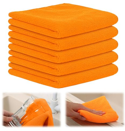 GJV Paquete de 5 paños de limpieza de microfibra, paños de limpieza súper suaves para platos, trapo de cocina, súper absorbentes y sin pelusas, paños de limpieza reutilizables, 30 x 30 cm (naranja)