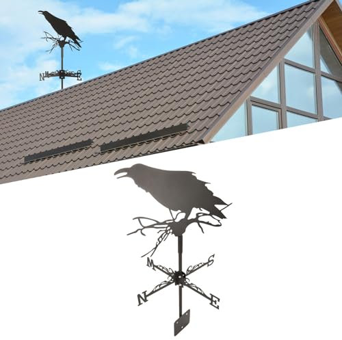 Girouette D'Ornement de Corbeau, Girouette en Fer, Décoration de Cour, de Plante Animale, Girouette avec Finition Patinée, Girouette en Métal pour Jardin Ornemental, Pelouse,