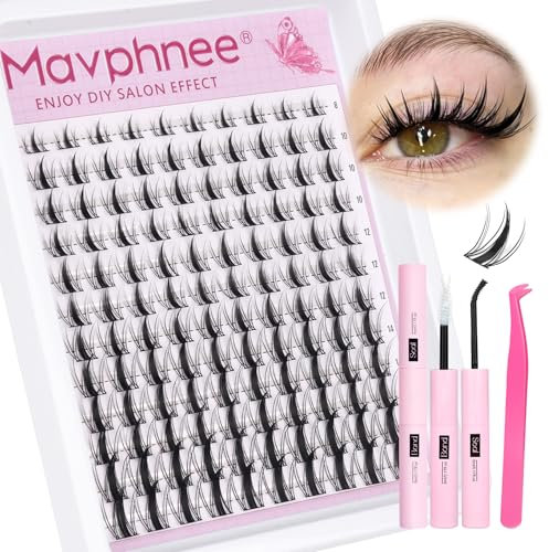 Manga Lash Clusters Kit Spiky Cluster Eyelash Extensions Kit Anime Lashes Individuals Dramatic Lash Extensions Kit DIY at Home 8-16MM Cluster Lashes Kit with Bond and Seal Waterproof and Tweezers