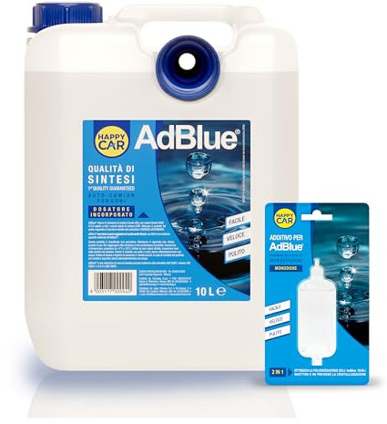 Happy Car - AdBlue di Sintesi 10L + Additivo Monodose, Previene Le Incrostazioni - Made in Italy, con Tubo di Riempimento, ISO 22241