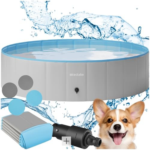 tectake® Piscina Plegable para Perros, Piscina Mascotas, Bañera para Perros, PVC Resistente, Bañera Plegable para Gatos, Pet Pool, Piscina Desmontable Antideslizante, Accesorios Perro - 120 cm