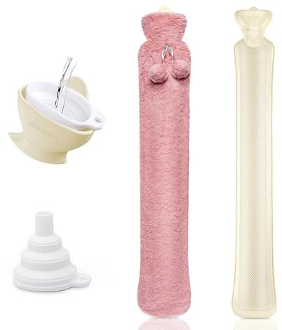 Lange Wärmflasche mit Weichem Bezug 2 Liter, Bettflasche Schlauch Wärmflasche Hot Water Bottle, Nackenwärmflasche 73cm für Schulter, Unterleib, Rücken