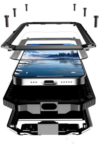 Lunivop Schutzhülle für iPhone 16e hülle, strapazierfähig, staubdicht, eingebauter Displayschutz, robuster Ständer, 360° Rundumschutz, Militärqualität, Metall-Stoßfänger, Schwarz 2025
