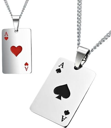 2 Stück Silber Edelstahl Halskette Herren,Pik Ass Ketten für Herren,Rock,Gothic,Punk,Hip Hop Schmuck,Geeignet für Paare Herren,Kette für Männer,Halsketten,Stilvolle Accessoires,Geschenkidee (60 cm)