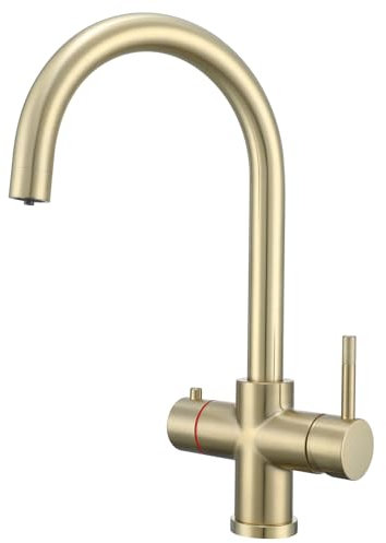 Yamataro 4in1 Boiling Water Tap Boiling/Filtred/Hot/Cold Instant Hot Water Tap for Kitchen Brass Brushed Gold (Boiler and Filter Not Included)