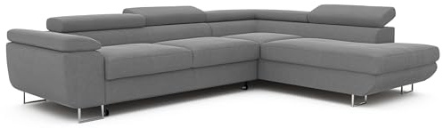 IDOHOME Ecksofa mit Schlaffunktion und Bettkasten 274x203 - Verstellbare Kopfstützen - Stoff Monolith - Couch mit Schlaffunktion - Schlafsofa mit Bettkasten - Couch - Rechts